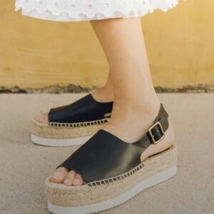 Soludos Tilda Black Leather Sandals Espadrilles Shoes 8.5